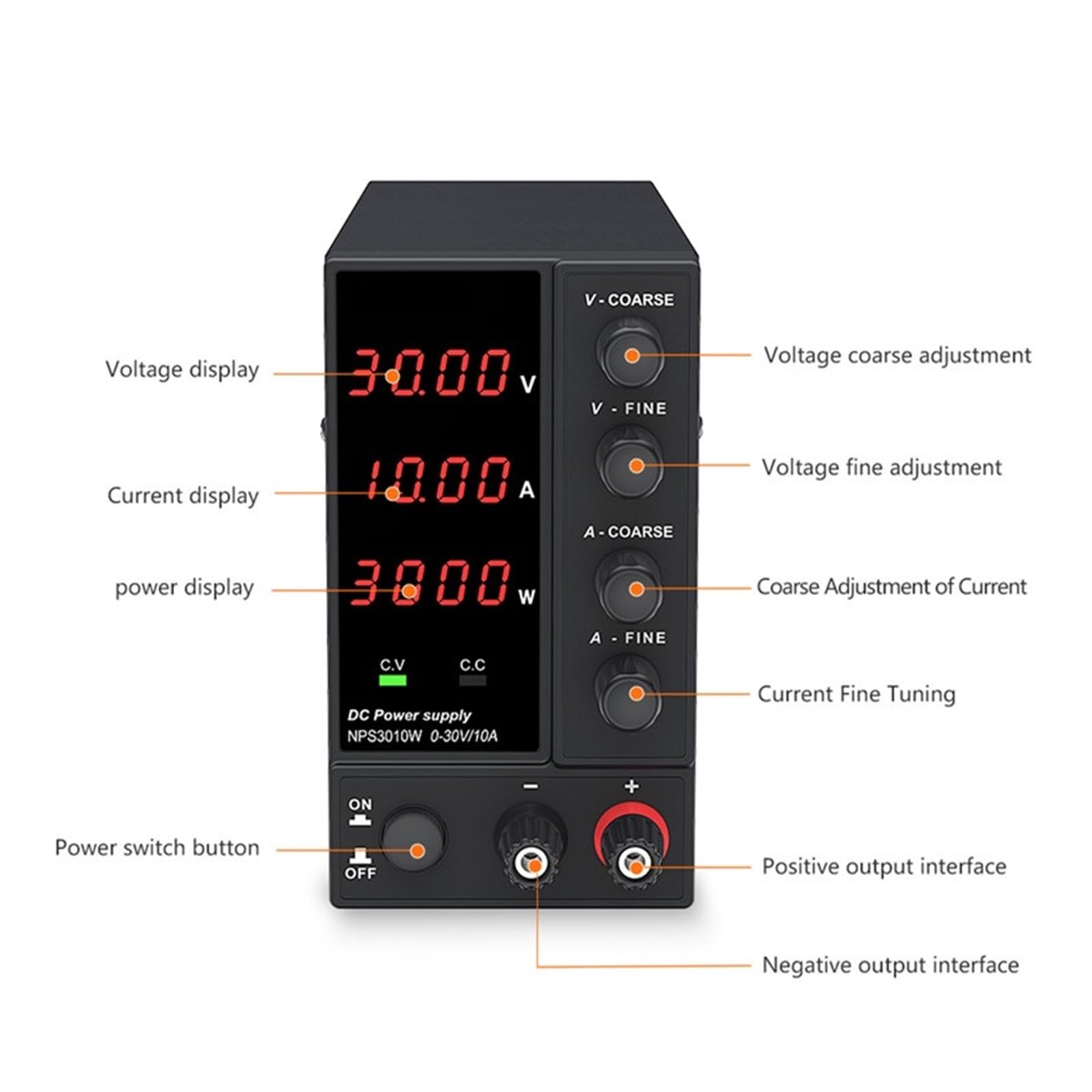 Fuente de alimentación de CC de Laboratorio Ajustable Variable de 30 V 10 A Fuente de alimentación de Laboratorio de 60 V 5 A Regulador estabilizador Alta Estabilidad(4 Digits 60V 5A)