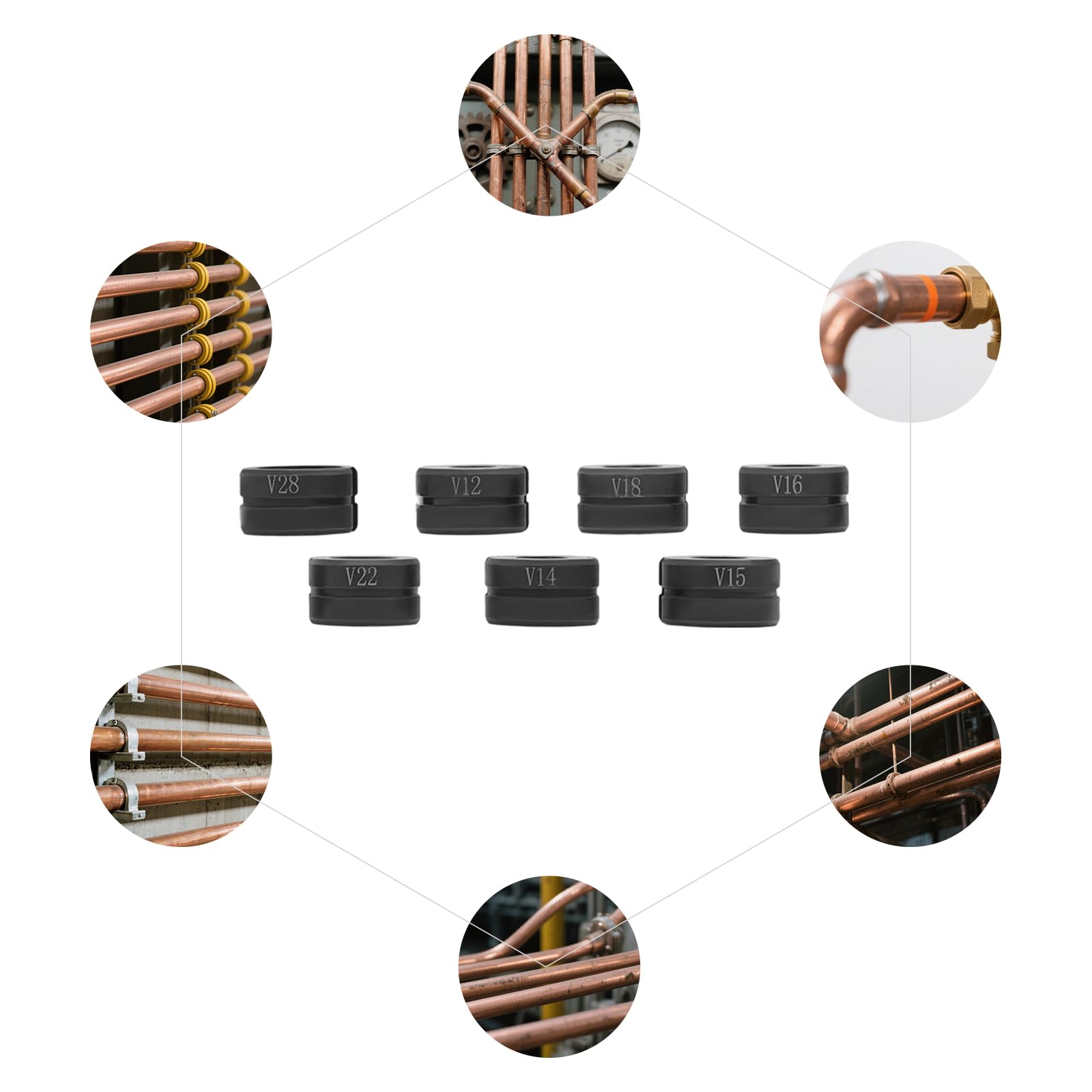 Lot de 7 mâchoires de sertissage pour pince à sertir, profil en V pour V12, V14, V15, V16, V18, V22, V28, pour sertir des tuyaux en cuivre, mâchoires de sertissage de type V