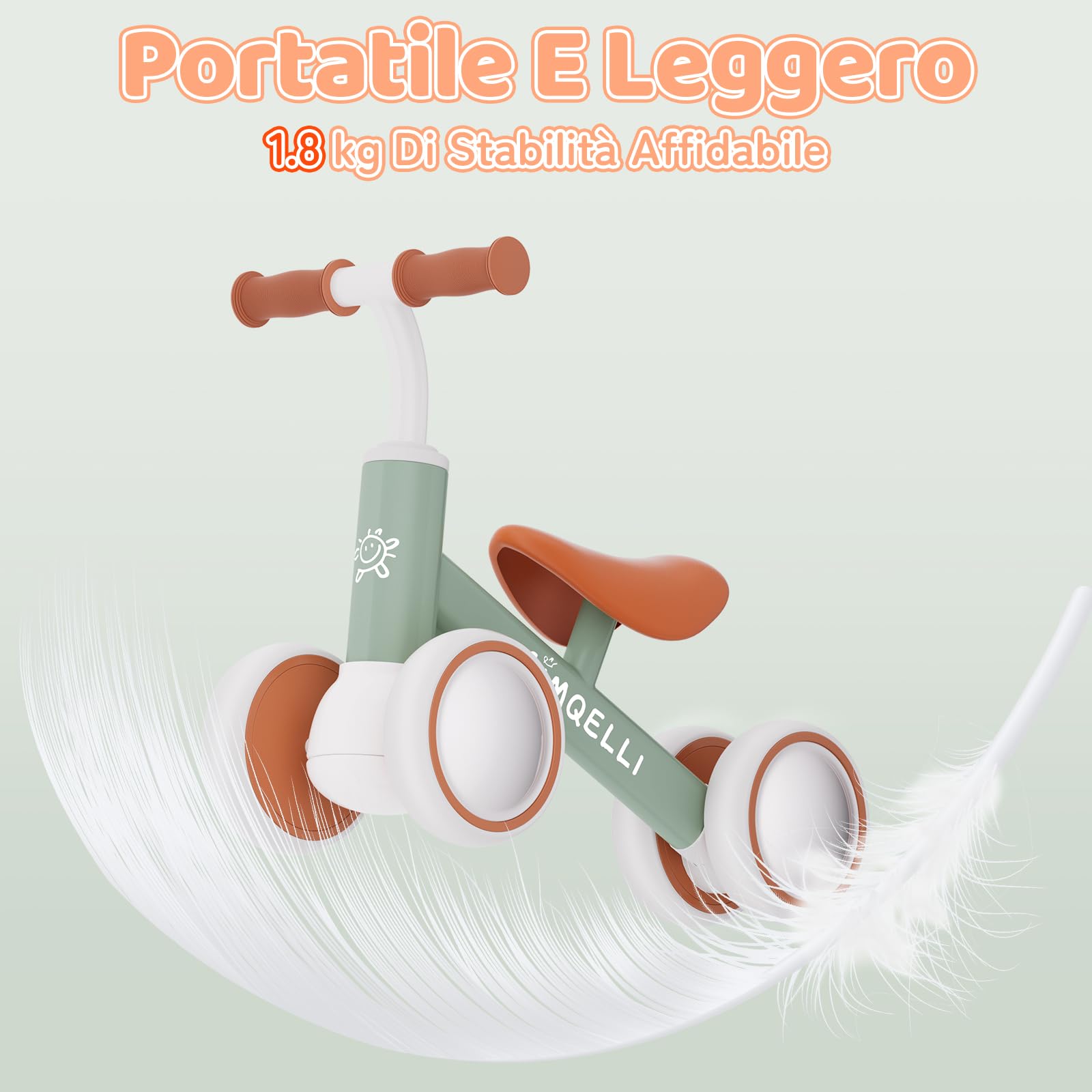 Bicicletta Senza Pedali per 1 Anni (10-24 Mesi), Bicicletta Equilibrio per Bambini, con 4 Ruote Primo Regalo di Compleanno per Bambini e Bambine (Verde)