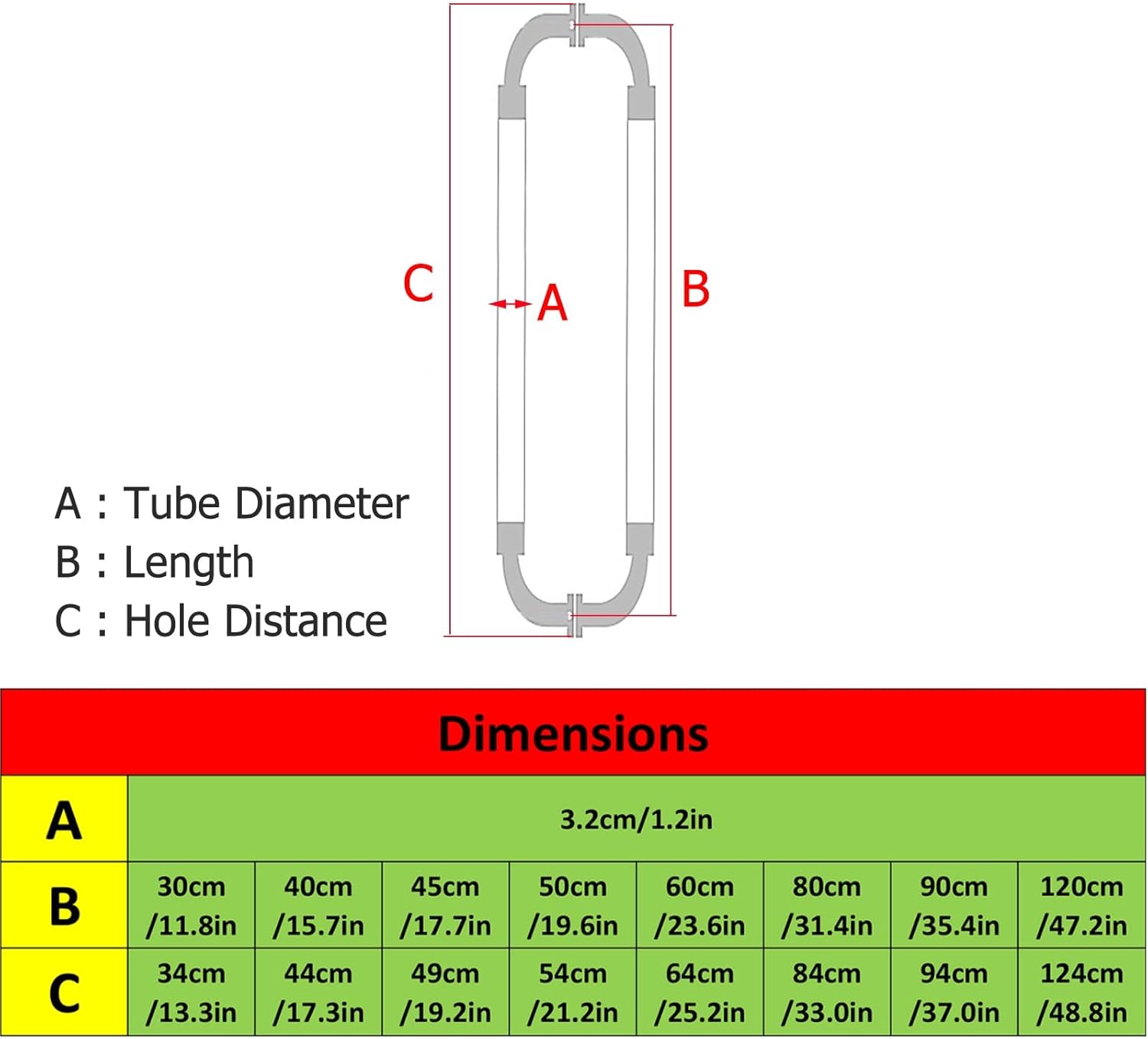 Commercial Glass Door Handle 2 Pack- 34/49/54/64/84/94/124 cm Long, Acrylic Clear Crystal Sliding Shower Gate Push Pull Bar, Double Sided Install/Hole Spacing: 50Cm/19.6In