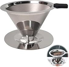 Coffee Filter, EsiFare Double Layer Mesh All-in-One Stainless Steel Coffee Filter with Base, Coffee Dripper, Reusable Anti-Clog Coffee Filter Mesh, Cone Filter with Handle, 800 Count (S)