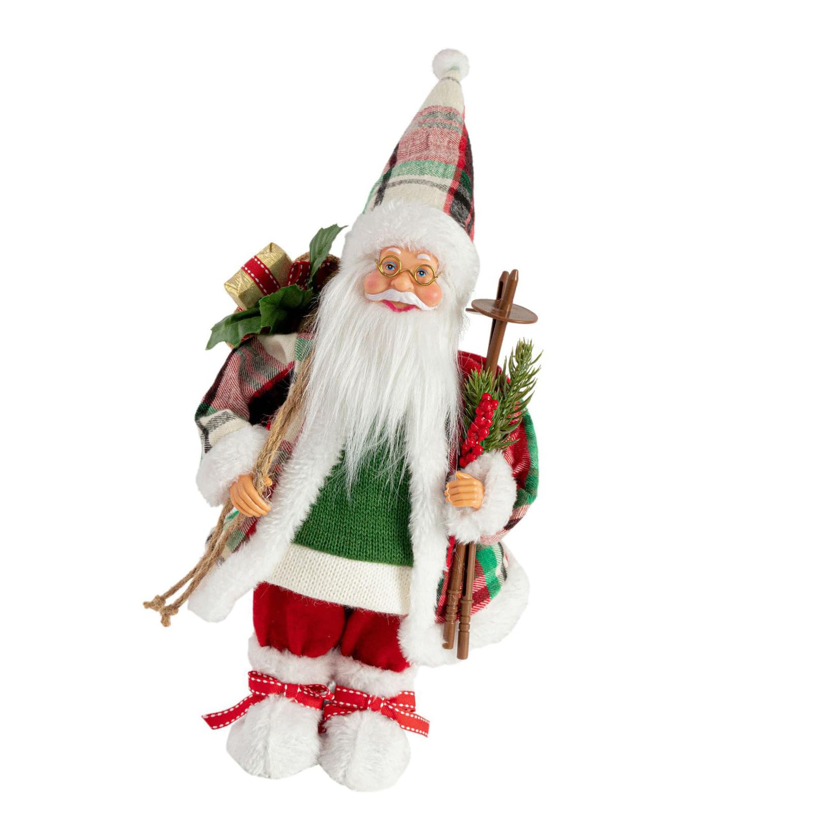 Tsophreniq 12Inch Standing Santa Figurine Christmas Decoration for Homes Window Display Sturdy Fabric Design Santa Window Display Ornament