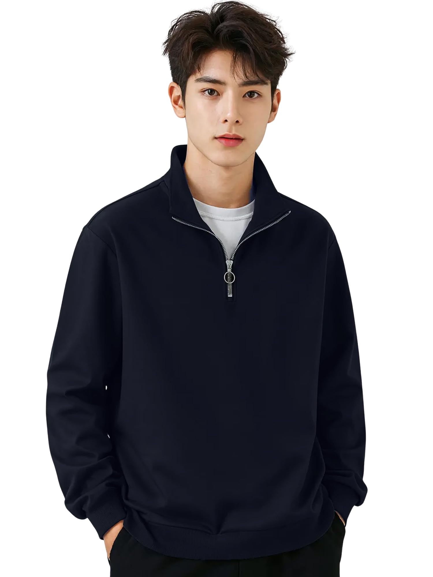 || Mens || Solid || Henley Neck || Full Sleeve || Half Zipper || LoopKnit || Sweatshirt