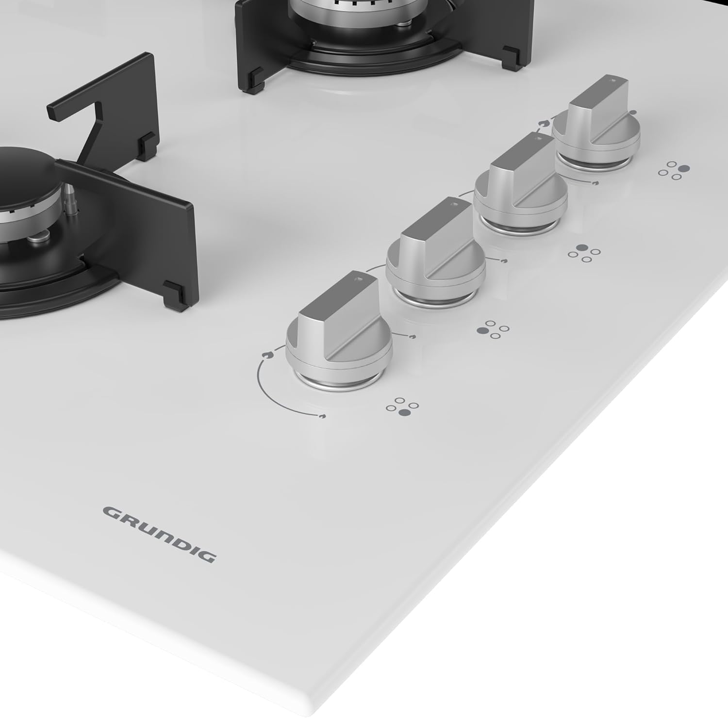 Ойролцоогоор view of the control knobs on the Grundig GIGL 622410 hob, showing flame indicators.