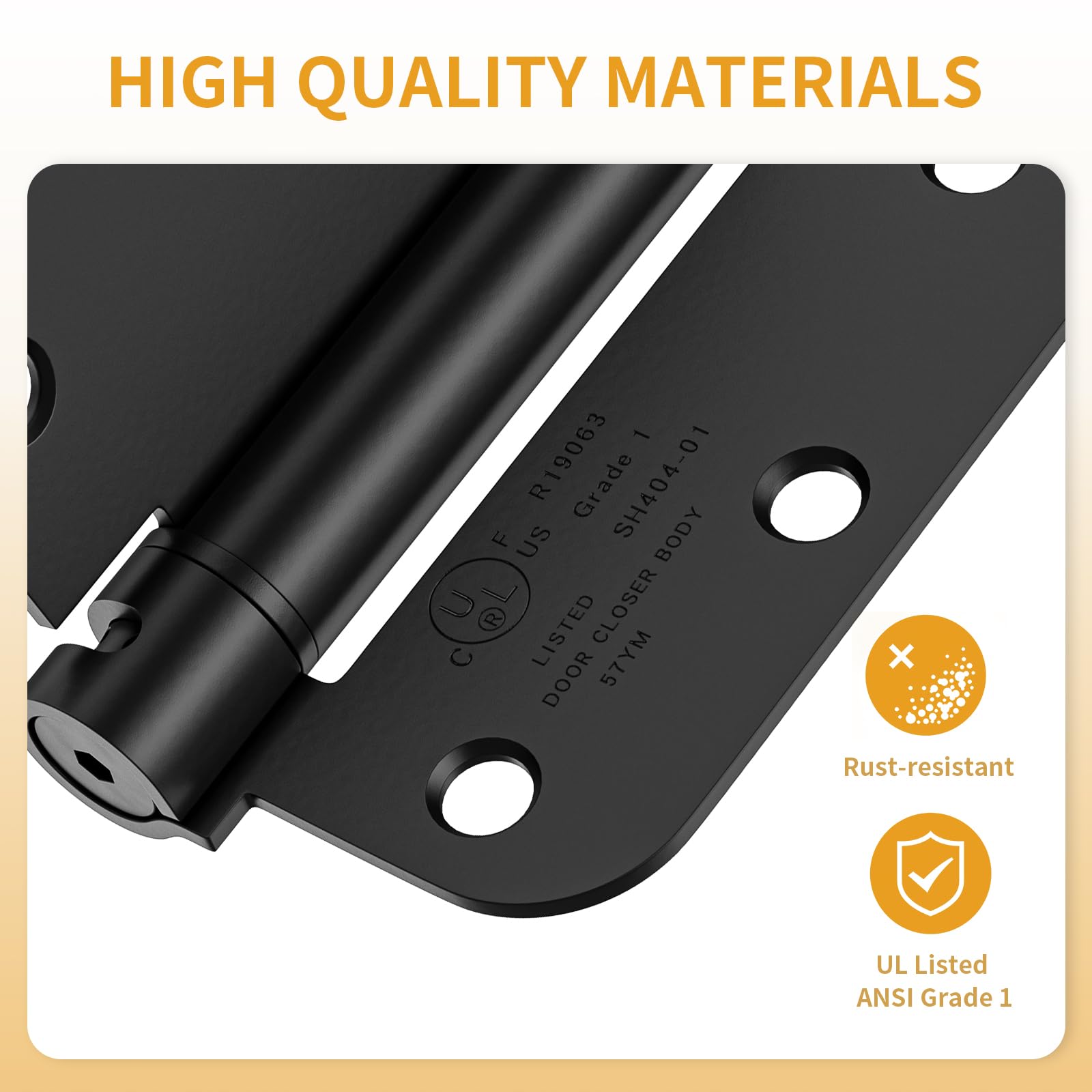 Paquete de 3 bisagras de puerta de cierre automático de 3.5 pulgadas, bisagras con resorte negro mate con esquinas de radio de 5/8 pulgadas, tensión ajustable para garaje, puerta delantera, puerta