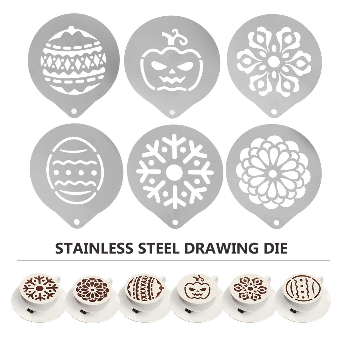Amosfun 3 Juegos 6 Piezas plantillas de café latte art decoración de café molde de cafe capuchino plantillas de espuma de de arte de capuchino plantilla de spray de leche