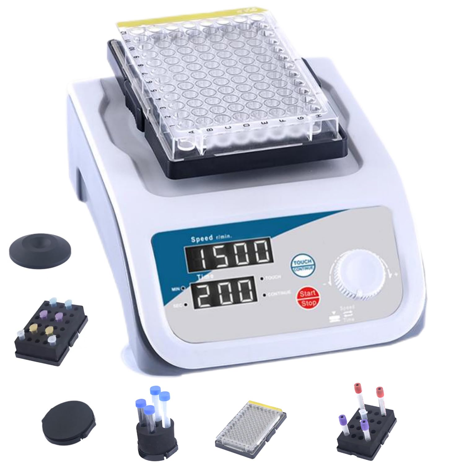 Vortex - Mezclador multitubo con 6 módulos reemplazables, 200-3000 RPM, para matraces, placas ELISA, tubos de ensayo, ideal para investigación química y biológica