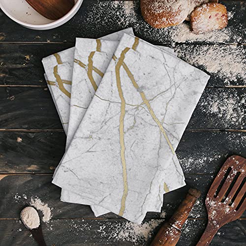Marble Gold Kitchen Towels,White Grey Gray Modern Absorbent Elegant Microfiber Kitchen Dish Hand Tea Towel,Little Black Textured Drying Cleaning Cloth Rugs Dishclothes Decorative Sets (2-Pc,18X28) #TOP1