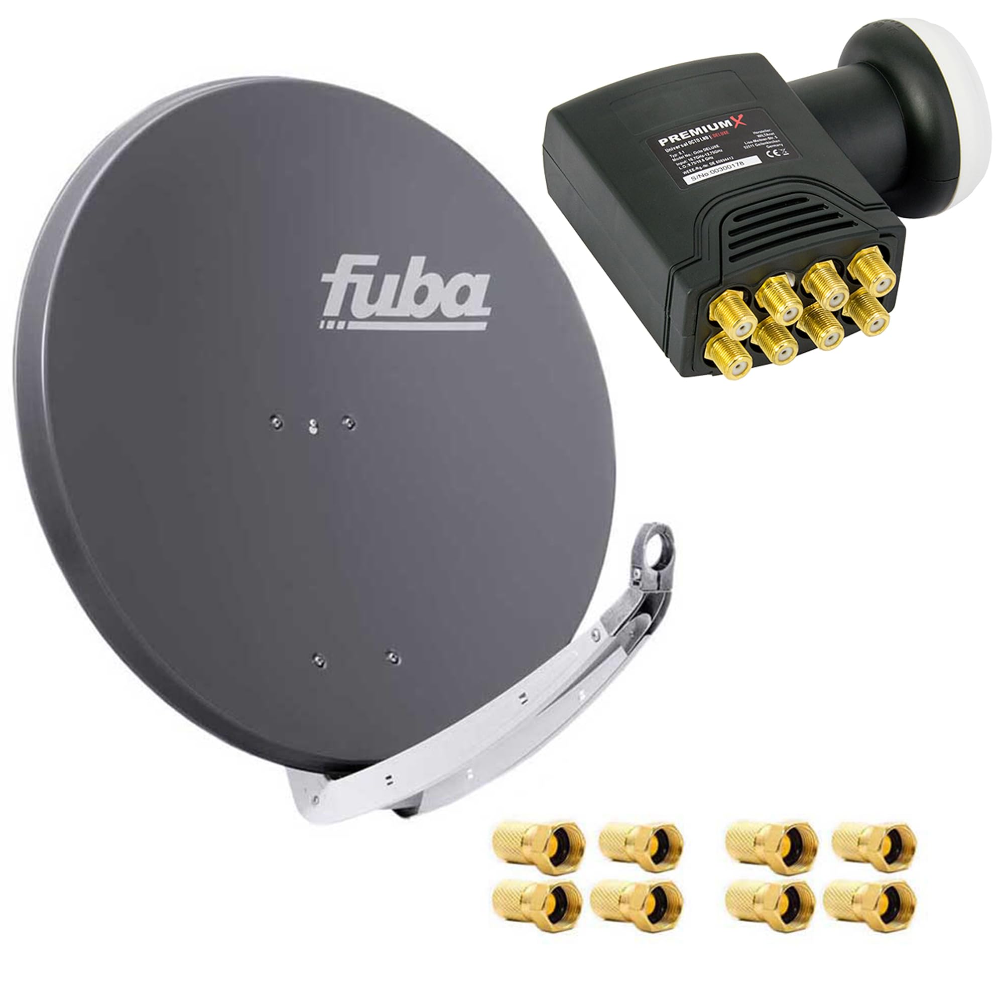 Fuba DAA 850 A Satanlage Set Aluminium Satellitenschüssel in Anthrazit HDTV 3D 4K Premium X Deluxe Octo LNB 1 Sat für 8 Teilnehmer
