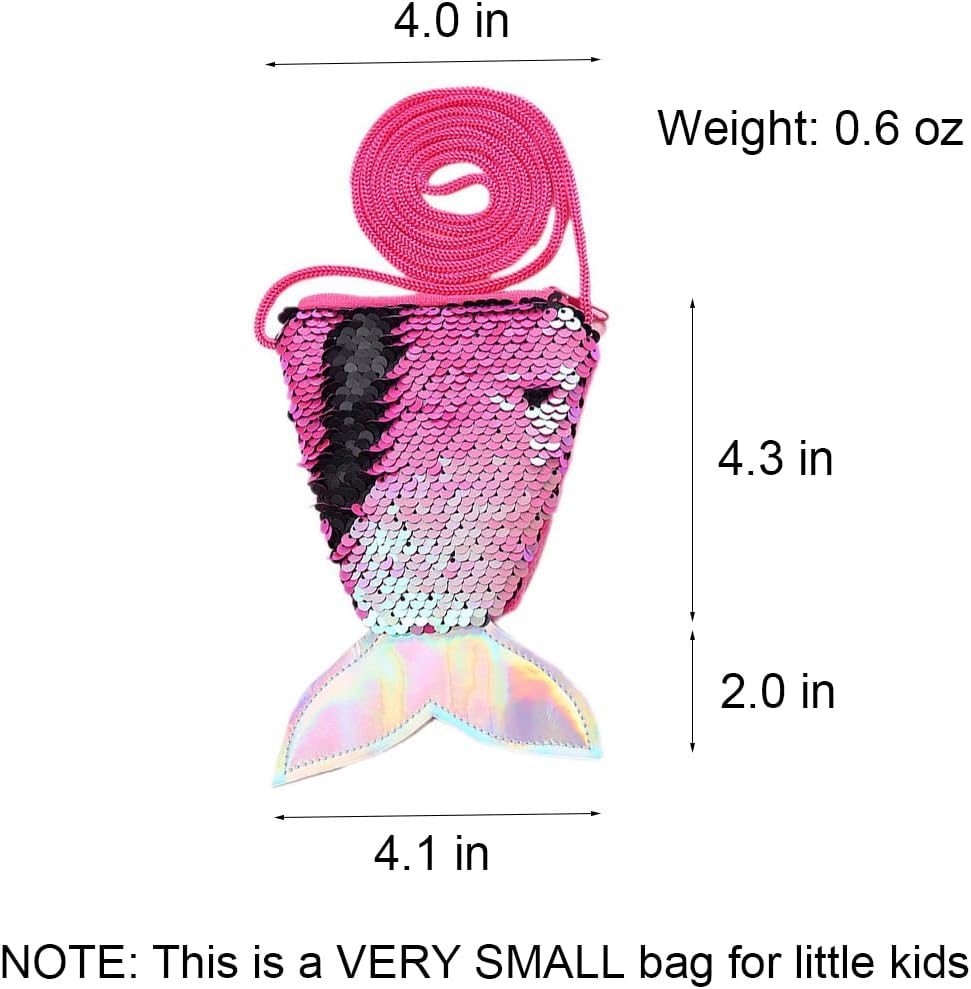 2 Pack Kids Purses Girls Coin Purses, Small Shining Mermaid Purses for Girls, Little Girls Purse Toddler Purse for Girls (Pink & Purple)