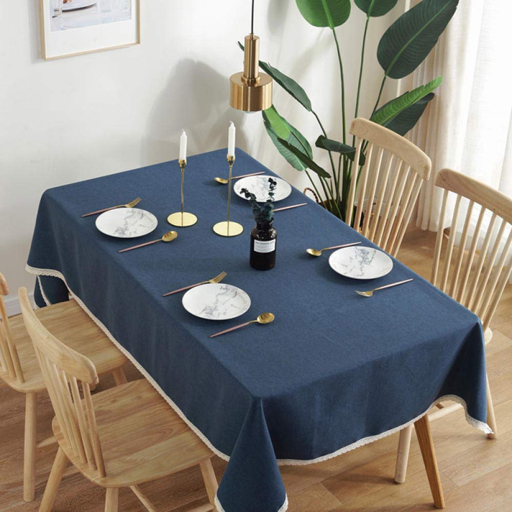 Nappe coton lin bleu foncé rectangulaire 100x140 cm imperméable avec dentelle