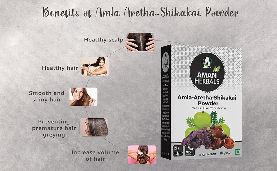 Miniatura 3 de HAIR HERBALS - Polvo de Amla Reetha Shikakai 100% orgánico para cabello  Limpiador natural 3 en 1  Polvo para el cabello paquete de 7.05 oz