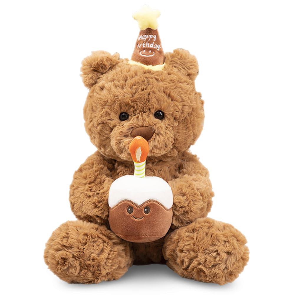 MIFKLMV Bear Plush Toy Cuddly Soft Toys 30cm Brown Bear Cute Soft Plush Toy With Birthday-Cake Stuffed Animals Gifts for Women on Valentines Day Birthday Anniversary
