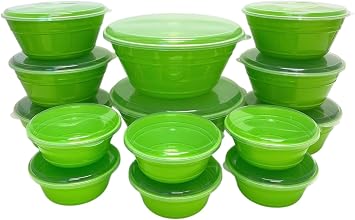 Mintra Home Bowl and Cover Set - 14 Bowls with Covers, Assorted Sizes 4L, 1.8L and 600ml Green