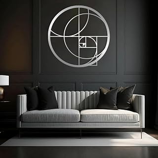 Fibonacci Spiral Metal Wall Art, Math Art Spiral Metal Wall Decor, Geometrical Wall Decor, Modern Abstract Wall Art, Minimalist Wall Decor, Golden Ratio Metal Home Decor, Circular Wall Art (Silver, 19"x19"|47x47cm)