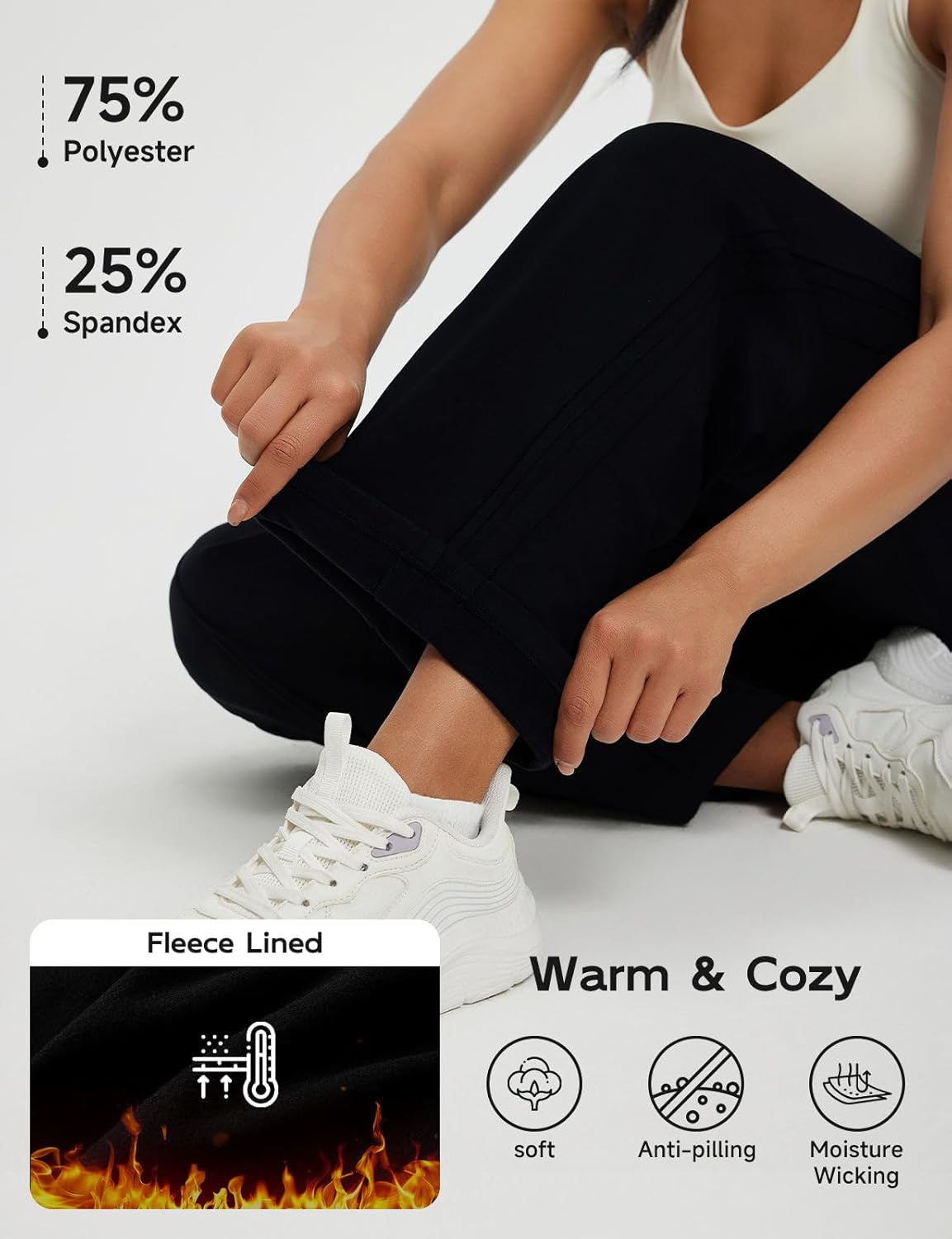 baleaf Women's Fleece Lined Pants Wide Leg Track Pants with Zipper Pockets Loose Fit Straight Leg Pull on Pants for Winter - Image 4