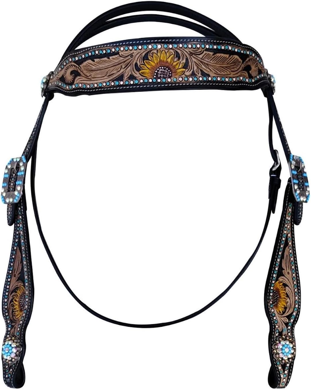 Majestic Ally Hand-Tooled Designer Padded Leather Horse Browband Headstall Breastcollar Set, Browband Headstall, Breastcollar (Headstall)