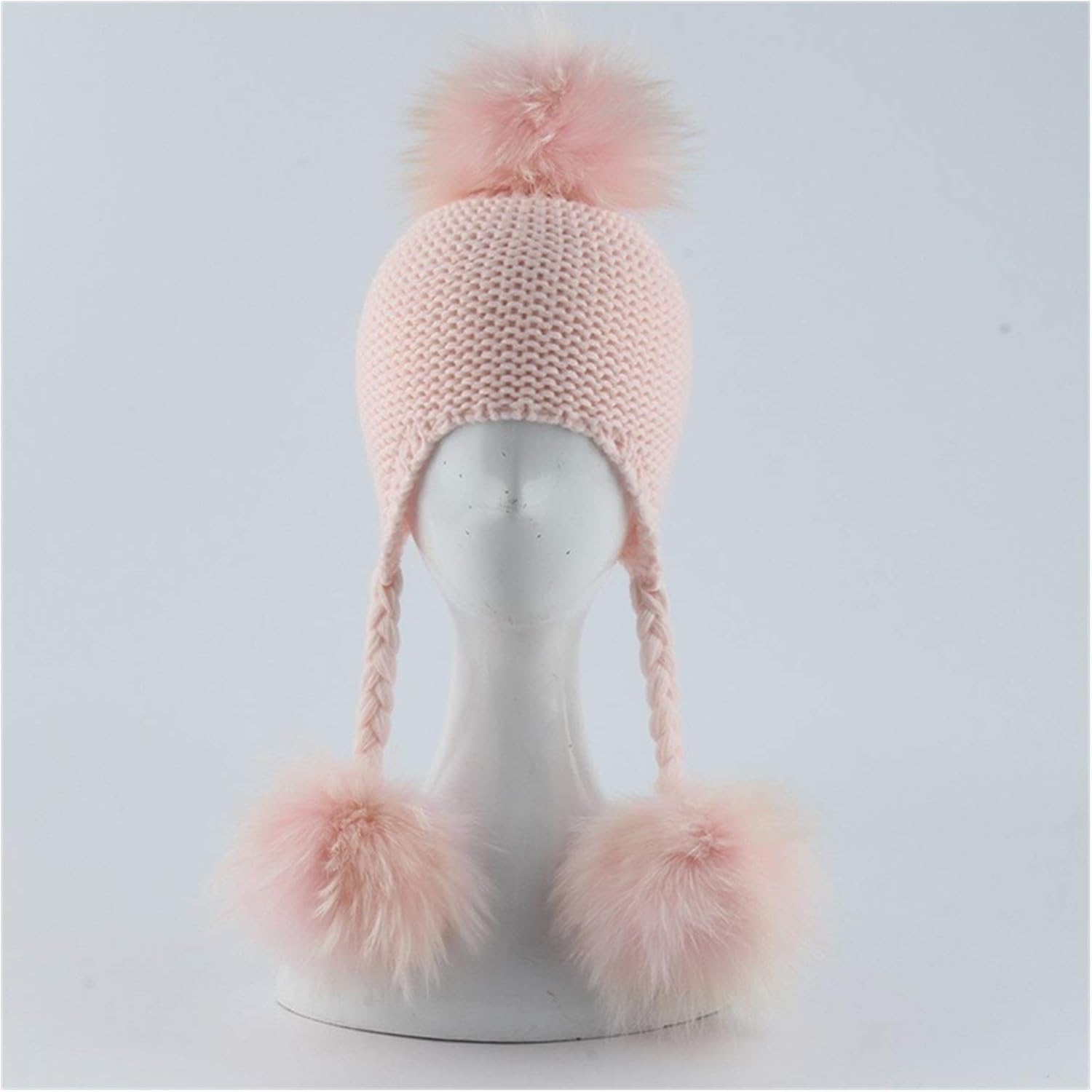 KJACR Winter Baby Beanie Hat Children Earflap Cap Kids Pompom Hat Natural Pom Pom Hat for Girls Boys (Color : Blue Fur)