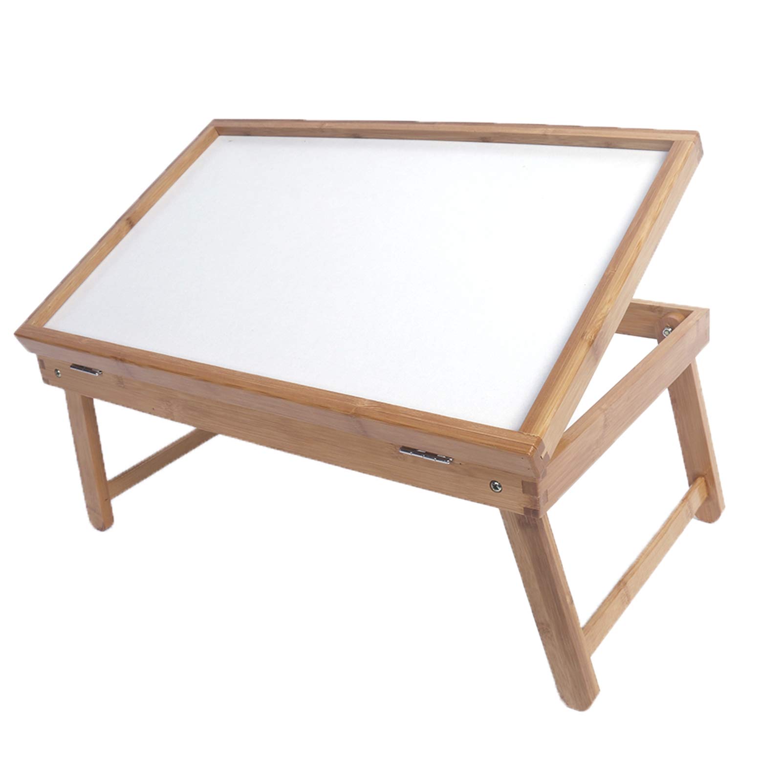 Plateau de lit réglable en bambou avec pieds pliants, parfait pour le petit déjeuner au lit, l'utilisation d'un ordinateur portable ou la salle à manger à la télévision – Couleur bois élégante et