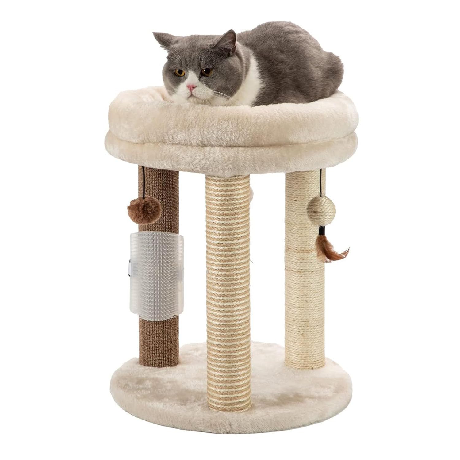 Photo 1 of MECOOL 4in1 Small Cat Tree,Scratching Post with Tower Soft Bed, Sisal Carpet Jute Posts with Three Hanging Ball Toys and Massage Brush for Indoor Cats and Kittens
