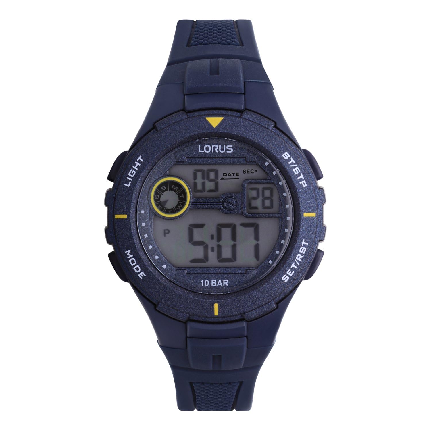 Lorus Men's Digital Quartz Watch with Silicone Strap, Black, Blue, Strap.