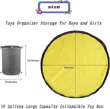 Kids' Toy Storage Organizers with Play Mat, Large Kids Canvas Bag/Bin with Zipper for Building Blocks, Cars, Dolls and Other Toys - Grey