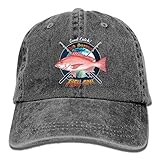 Personalized Fishing Cap with Red Snapper Fish Pattern Print, Vintage Black Dad Hat, Adult