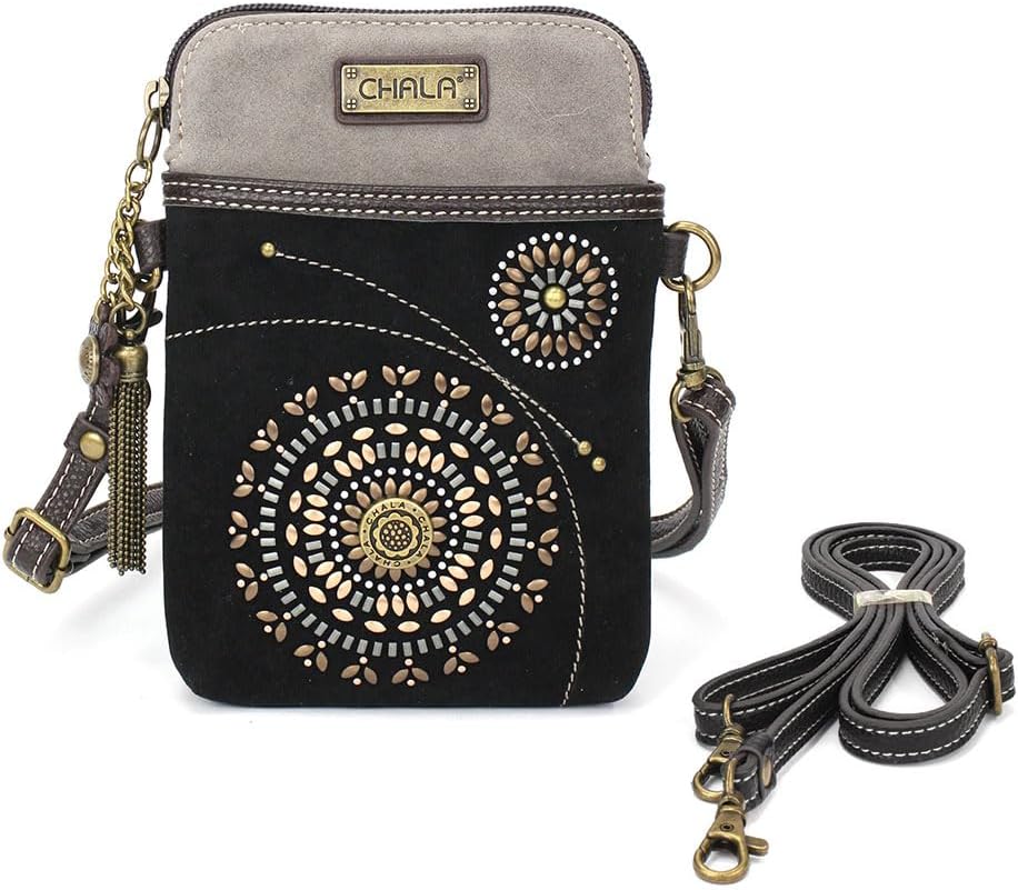 CHALA Dazzled Cell Phone Crossbody Purse-Women PU Leather Multicolor Handbag with Adjustable Strap - Starburst - black - Image 7