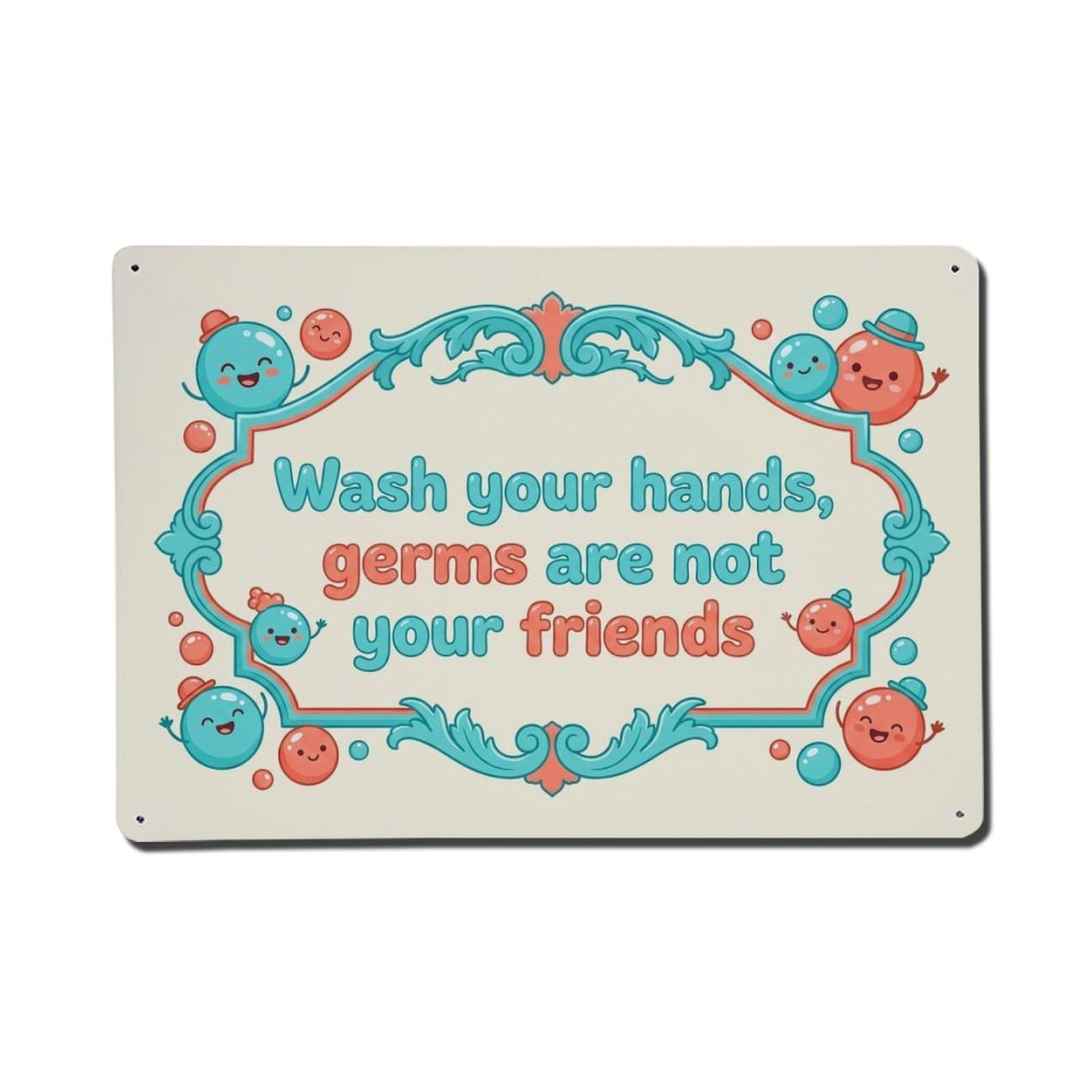 Olhnbad Style Wash Hands Germs Not Friends Hand Washing Quote Metal Tin Sign