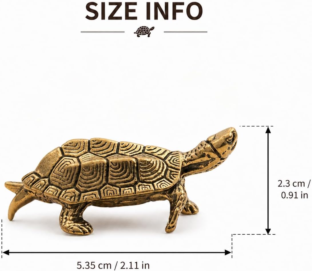 Brass Turtle Figurine, Vintage Mini Turtle Statue for Desk Shelf Home Decor, Small Animal Ornament for Office Tabletop Rustic Room Decoration
