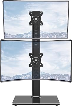 MOUNTUP Vertical Dual Monitor Stand, Stack Two Screens up to 32 inches,33 Lbs, Free-Standing Monitor Desk Mount, Monitor Riser with Swivel, Tilt, Height Adjustable, VESA Stand 100 x 100mm, 75 x 75mm