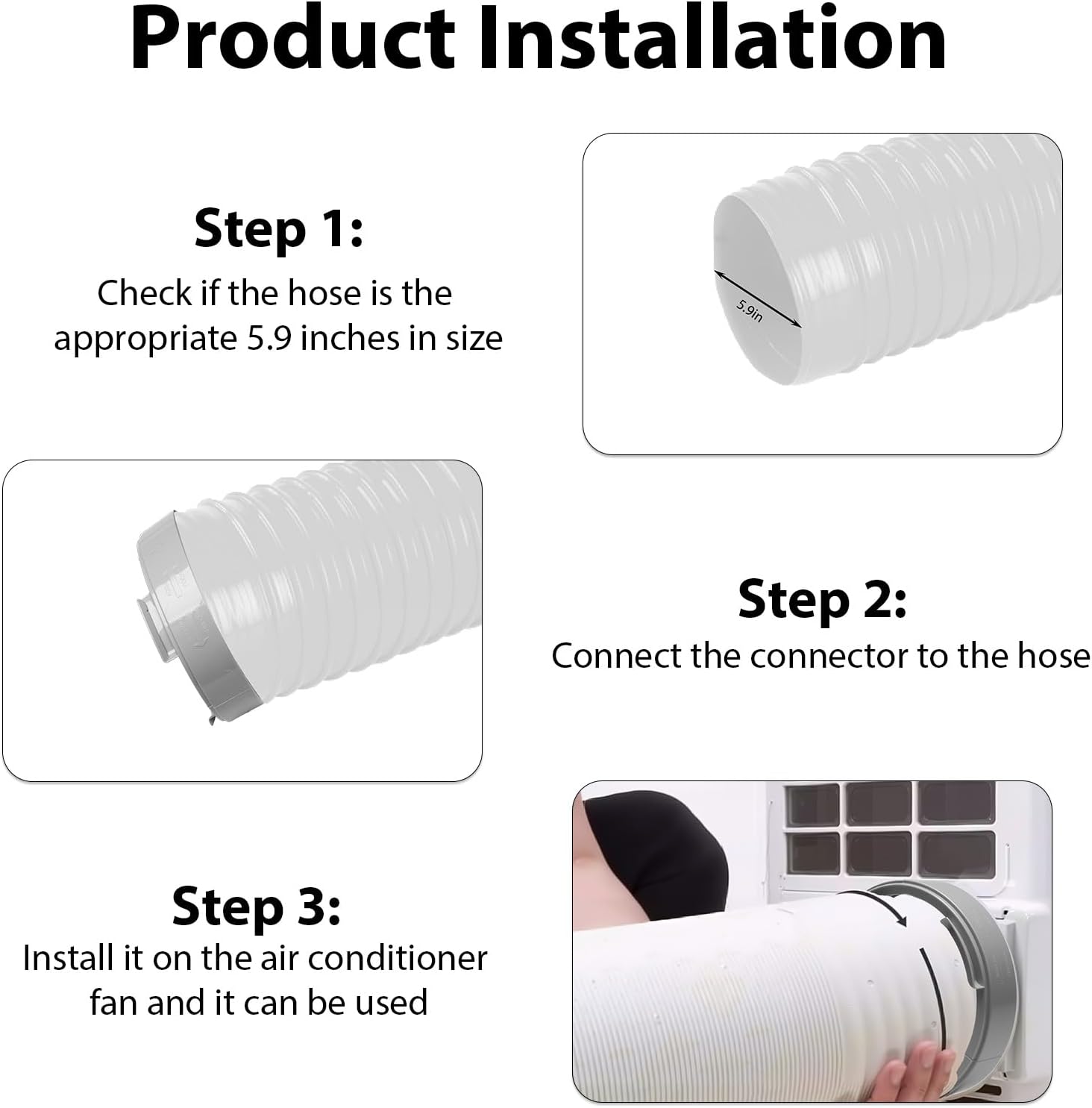2 Pcs Air Conditioner Exhaust Hose Coupler, 5.9 Inch Round Connector Tight Seal Quick Install for Portable AC Units; Ideal for Apartments Renters Summer Cooling Upgrades