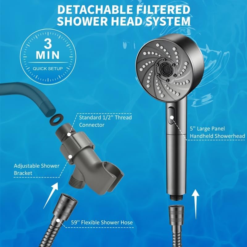 Miniatura 7 de Luxsego Cabezal de ducha filtrado con mano que reduce la picazón en la piel y el cabello seco, cabezal de ducha de alta presión con 3 filtros de