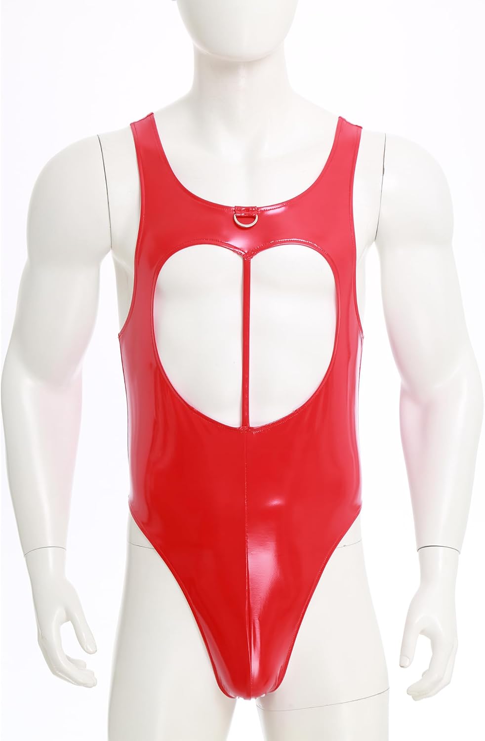 Mens Sleeveless Bodysuit Wet Look Latex Suit Thong Leotard Bunny Rabbit Tail Catsuits
