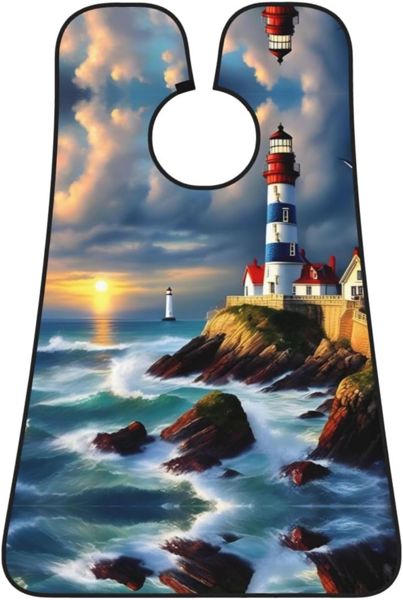 Lighthouse Diamond Paint Print Beard Bib Apron For Men, Beard Hair Catcher For Men Shaving Trimming,Beard Cape Cloth, Black