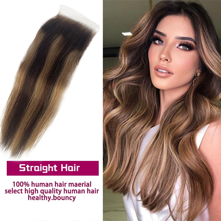 Miniatura 5 de Cabello humano con cierre de encaje para mujer, 5 x 5, cabello humano frontal de encaje brasileño transparente prearrancado y línea capilar natural,