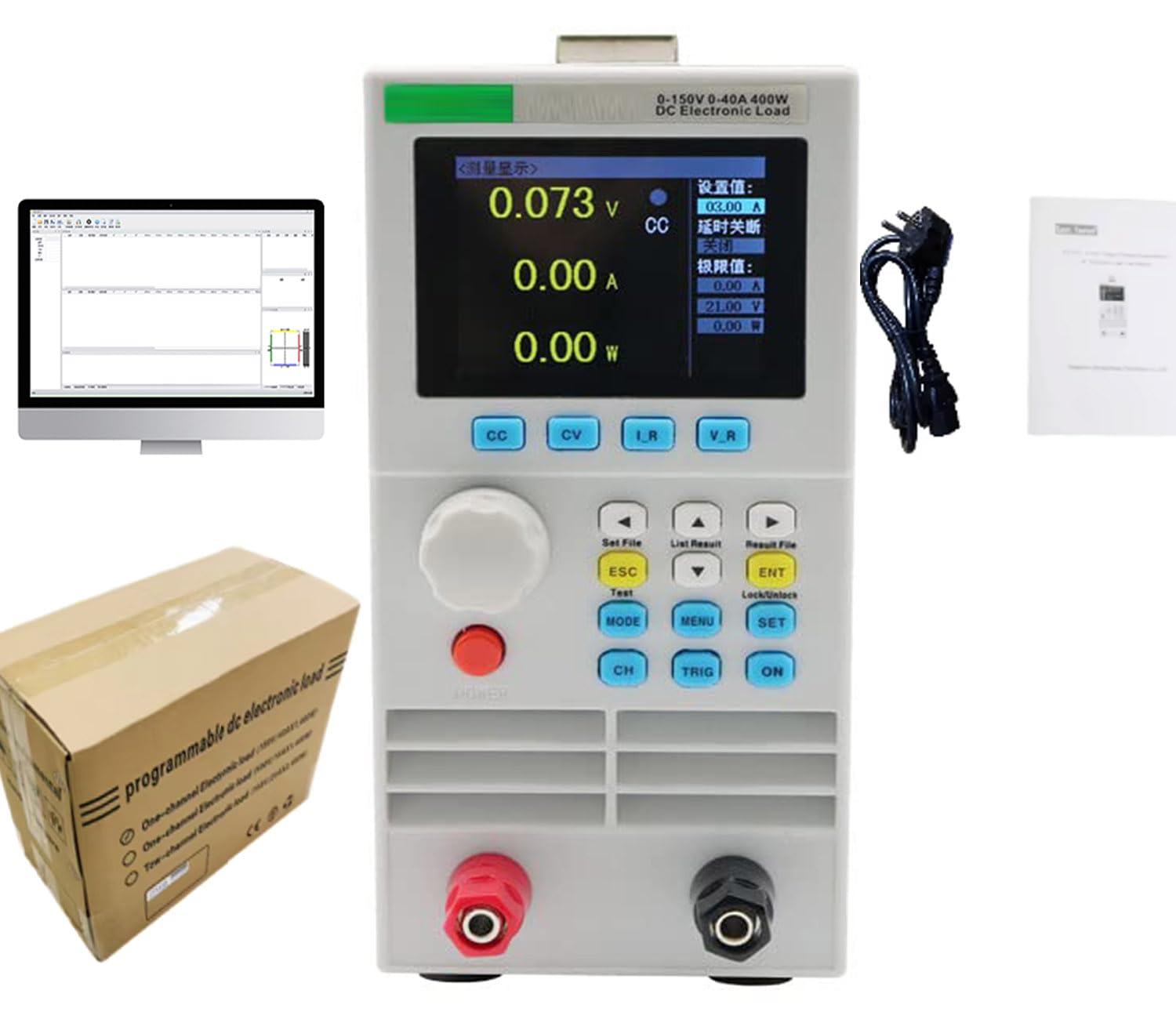 DC Electronic Load Meter 400W Battery Capacity Tester Power Test Aging Instrument 400W 0-150V 0-40A RS-232 Interface and USB Device Interface Built-in Buzzer Alarm
