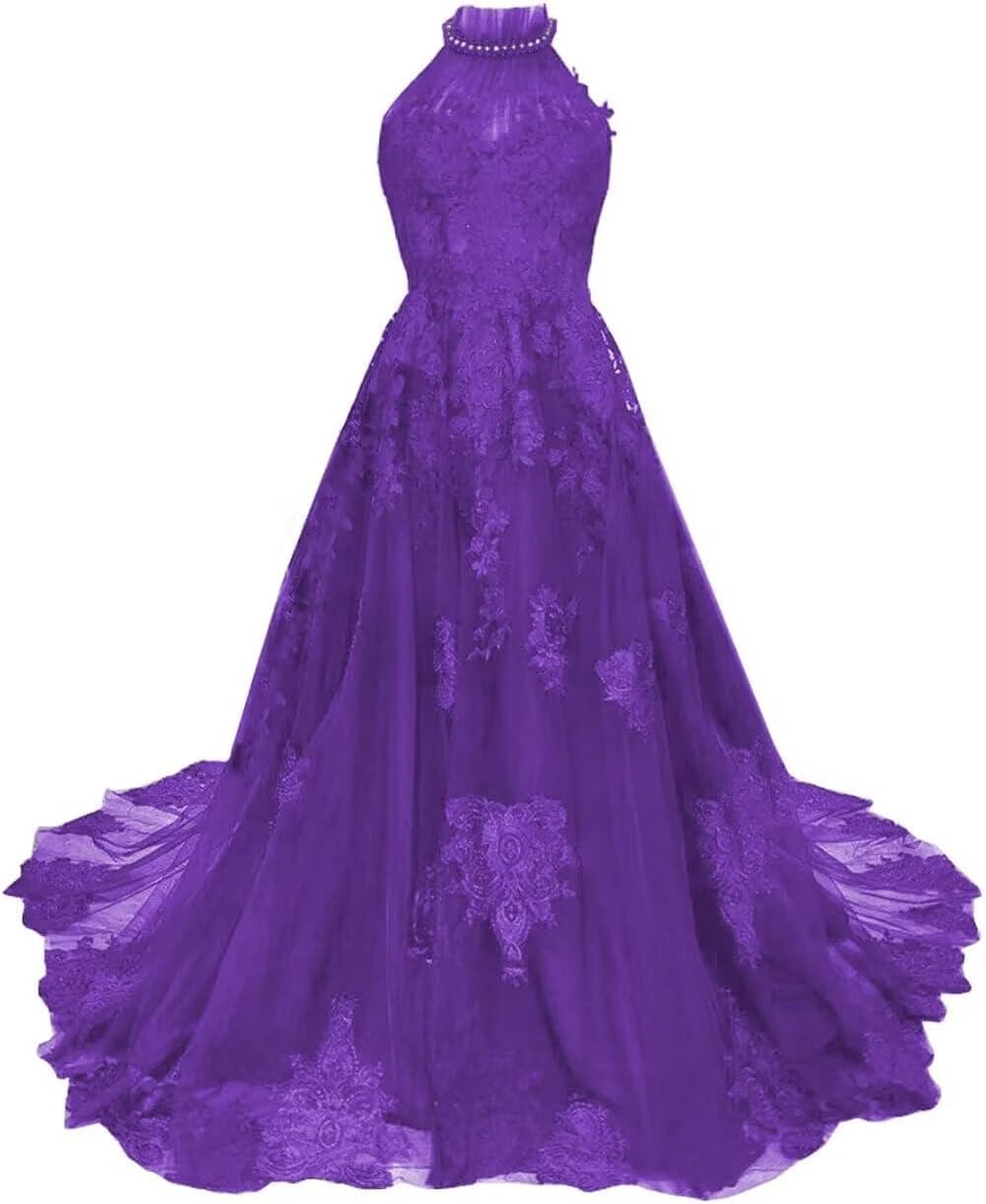 Mouccy Elegant High Neck Black Wedding Dresses for Bride Lace Tulle Bridal Gowns with Train A-line Pearly Wedding Gowns