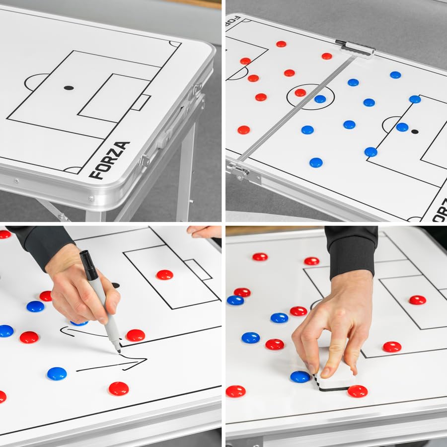 FORZA Mesa de entrenamiento | Pizarra blanca magnética plegable 2 en 1 y mesa para tácticas de fútbol - Altura ajustable, diseño de tono completo, imanes de equipo, bolígrafo y borrador