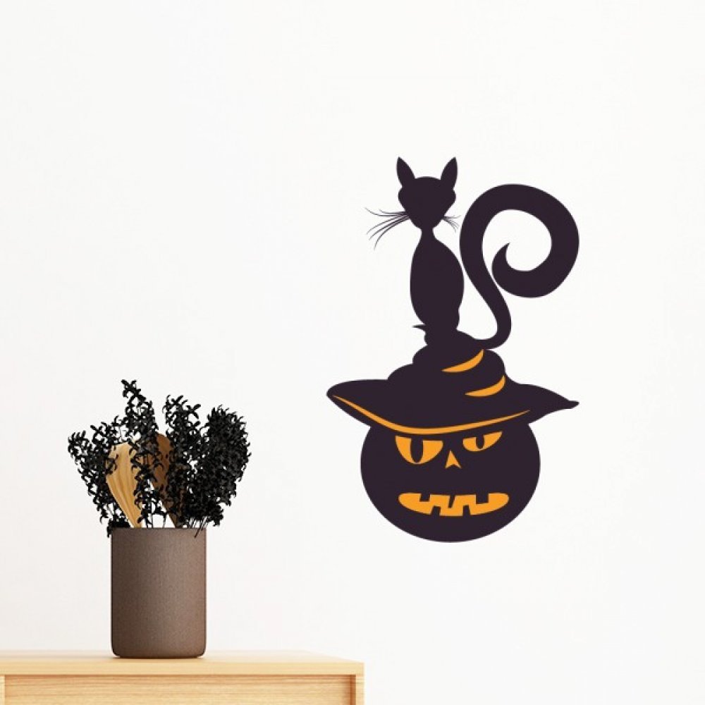 Sticker Halloween citrouille chat monstre pour déco chambre enfant amovible 35cm