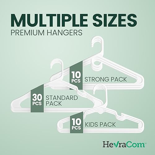 Miniatura 27 de HevraCom Perchas de plástico duraderas, paquete de 50 perchas de plástico blanco con clips para pantalones, faldas, pantalones cortos, camisas