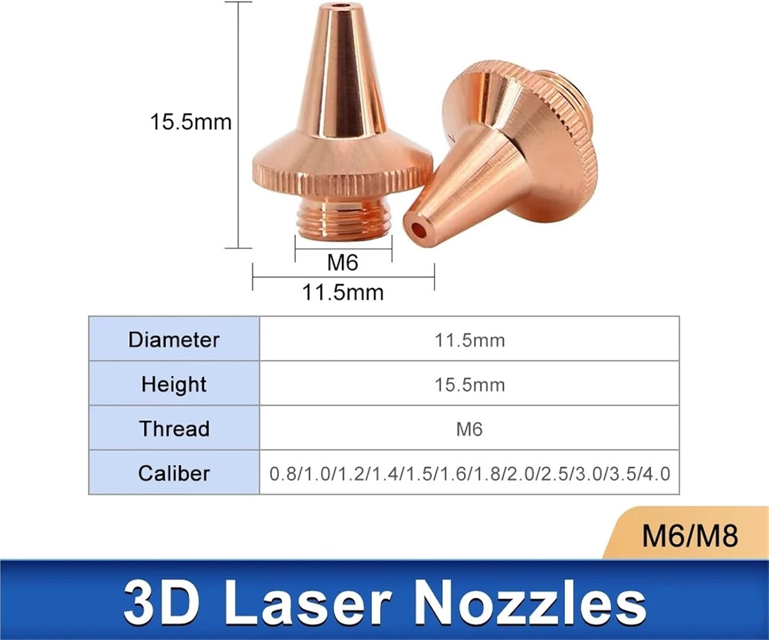 3D Fiber Laser Cutting Machine Nozzle Three-dimensional Pipe Accessories M6 M8 Head 1Pcs