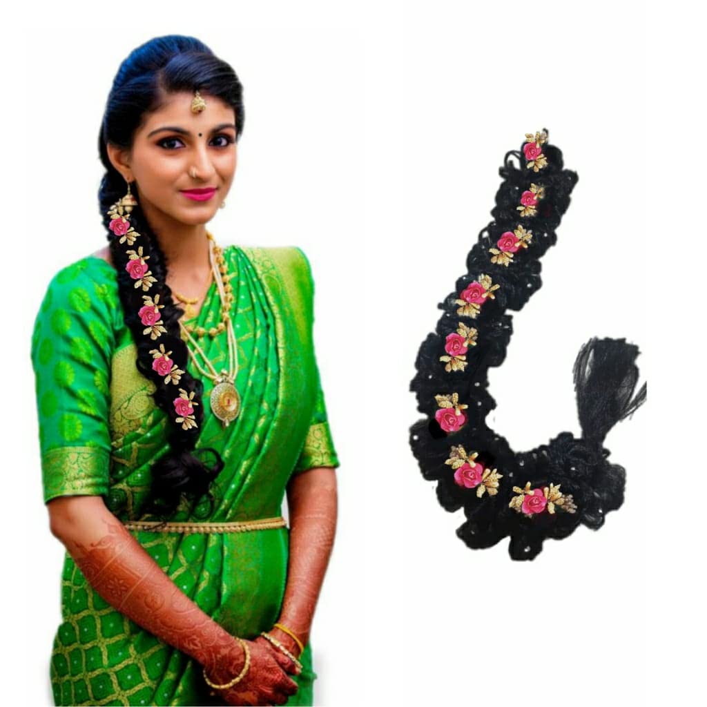 Nandini Flower Savaram & Kunjalam Kemp Ready Jada Set With 9Pcs Jada Set Hair Accessory Set (Multicolor)-image-1