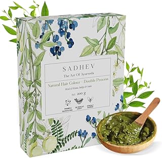 Sadhev Natural Hair Colour Black (Double Process) With Henna, Indigo &amp; Amla | Ammonia &amp; PPD Free | 2 Step Process for Long...
