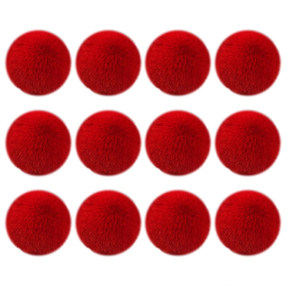Hugede Red 12 Pcs 8Cm Faux Rabbit Fur Pom Poms Big Fluffy Balls Furry Puff Balls Fuzzy Pom Pom Balls Solid Color Pom Poms For Diy Decorations