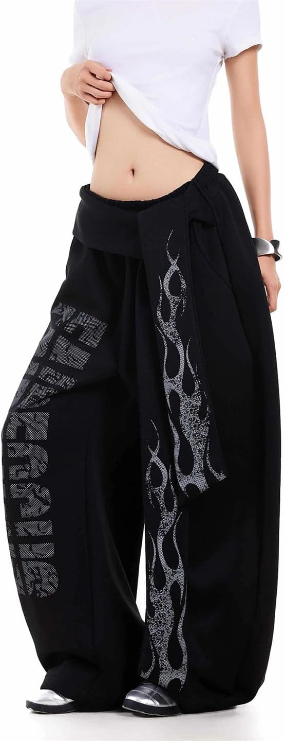 Women Gothic Sweatpants Baggy Letter Print Dance Pants Vintage Oversize Trousers