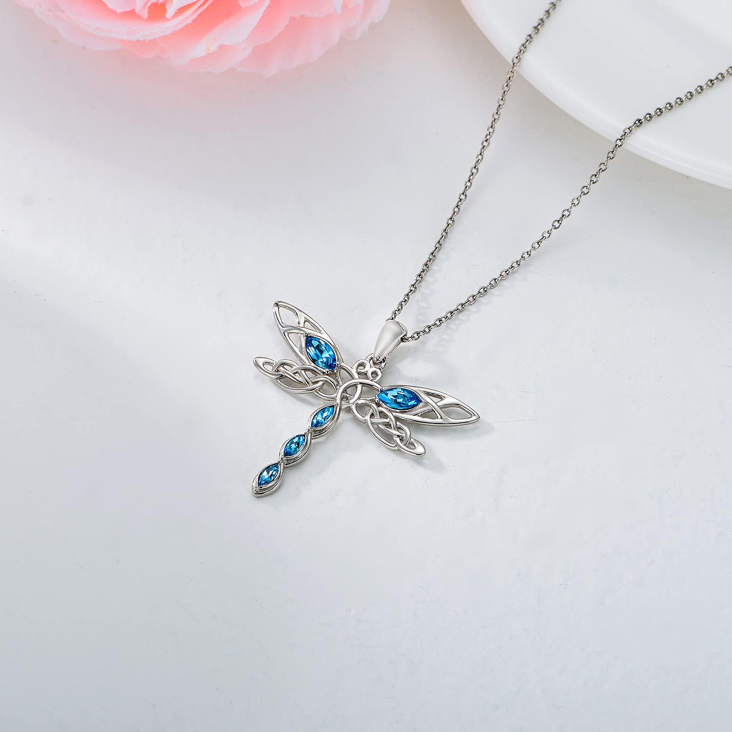 TOUPOP Sterling Silver Dragonfly/Butterfly Pendant Necklace with Crystal Birthday Christmas Jewelry Gifts for Women - Image 6