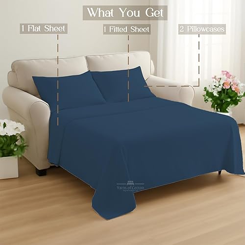 Miniatura 97 de Juego de 4 piezas para sofá cama, 100% algodón de 400 hilos, sábana bajera con bolsillos profundos, suave, sin arrugas y transpirable, calidad