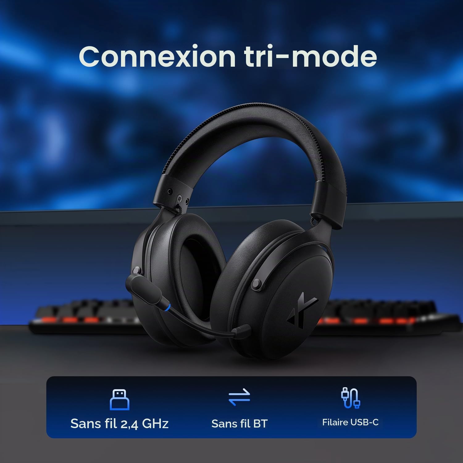 MCHOSE V9 Pro Casque Gaming, Son Surround 7.1, Pilotes Audio 53 mm, Noir
