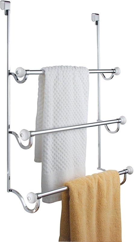 York Metal Over the Shower Door Towel Rack, Hooks for Master, Guest, Kids' Bathroom, 4.75" x 17.75" x 22.5", Chrome | For Bathroom Storage